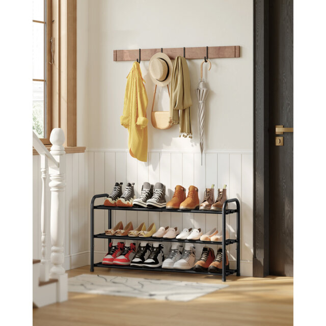 Expandable Shoe Rack, Shoe Storage Organiser, Adjustable Shelves, Sturdy And Heavy-Duty, For Hallway, Closet,Ink Black