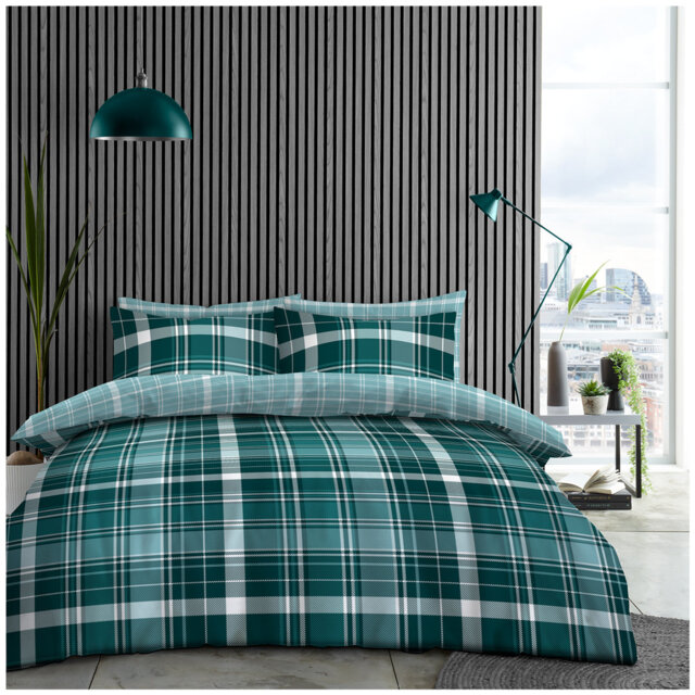 Modern Check Pattern Duvet Cover Set with Pillowcases - Made from Polycotton - Available in Single Double King Bed