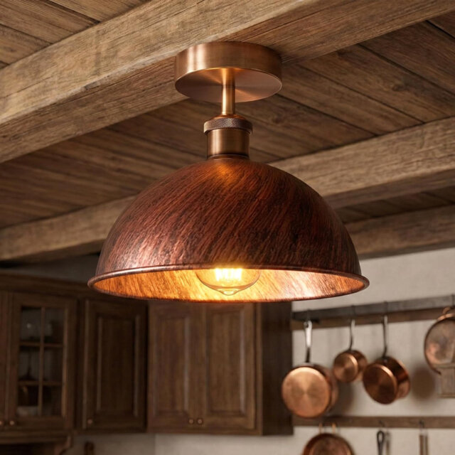 Vintage Flush Mount Ceiling Light with 21cm Dome Lampshade Durable Metal E27 Flush Light Fitting for Livingroom Kitchen Dining Room