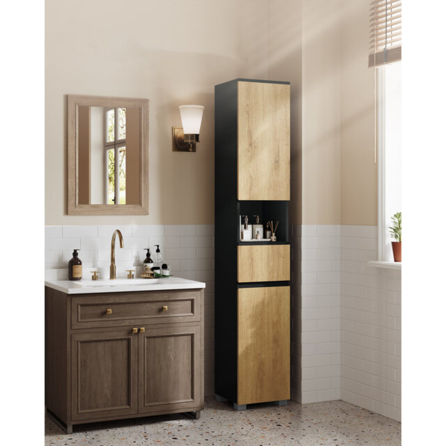 Tall Bathroom Cabinet, Slim Storage Cabinet, Narrow Cupboard, Bathroom Storage Unit, With A Drawer, Adjustable Shelves, 30 X 30 X 170.2 Cm, Ink Black