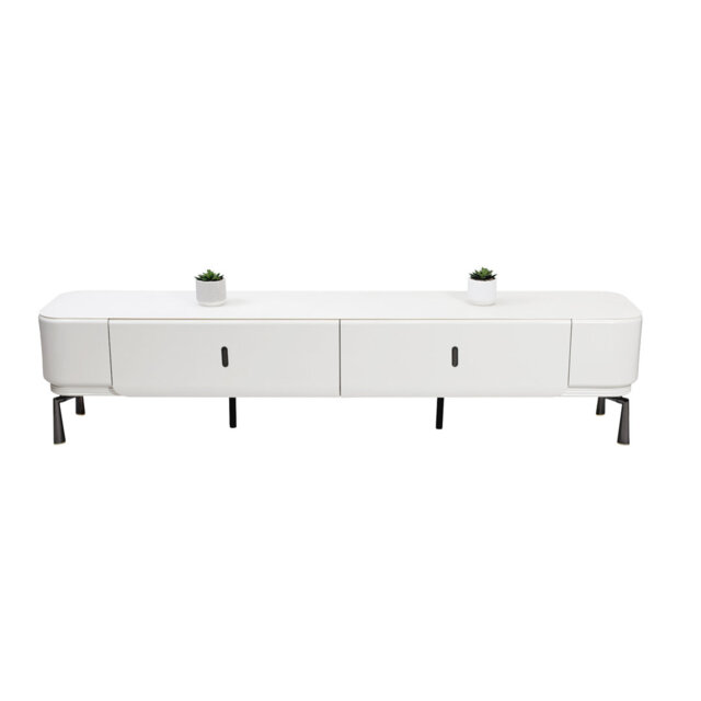 200 cm Luxurious White TV Stand with Silver Accents Cabinet Black Gold Finish
