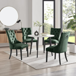 Bulkley Round Dining Table Set with 4 Velvet Dining Chairs - Scratch Resistant Melamine Surface