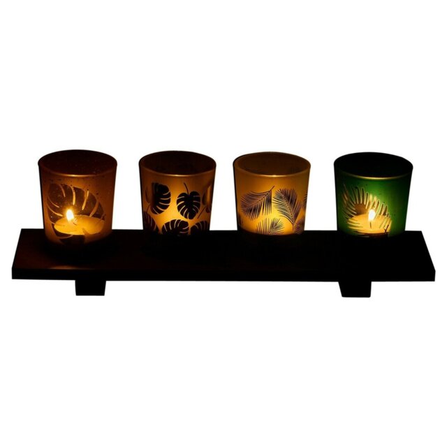 4 Piece Wood Tabletop Tealight Holder Set