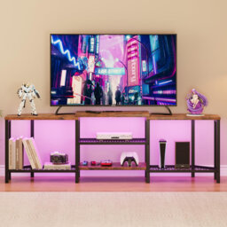 "TV Stand with Power Outlet for TVs up to 75 Inches,66.9"" Corner Entertainment Center,TV Media Console Table with 3-Tier Open Storage Shelves for Livin"