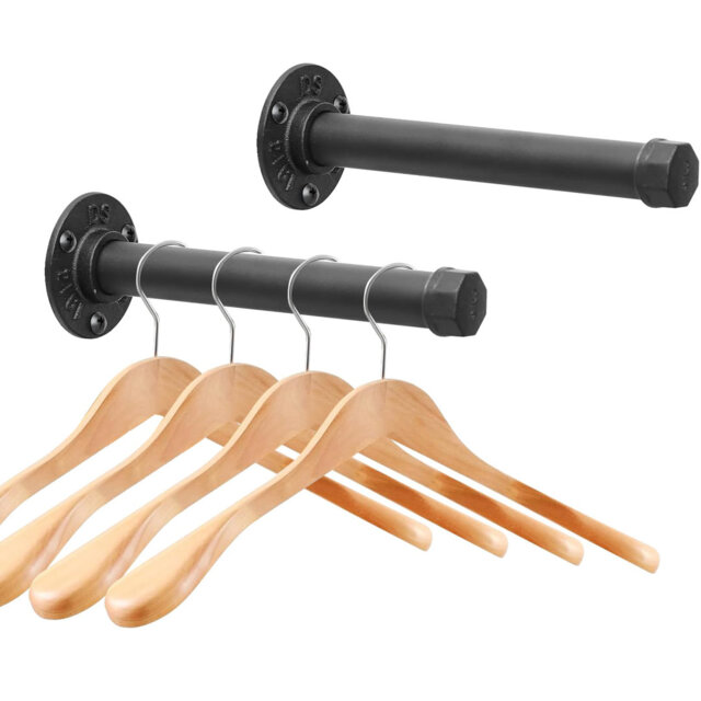 Cast Iron Wall Mounted Clothes Rack, Heavy Duty Industrial Pipe Clothing Rack