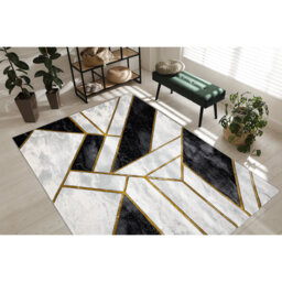 Exclusive glamor rug, Stivoll, marble, geometric black / gold