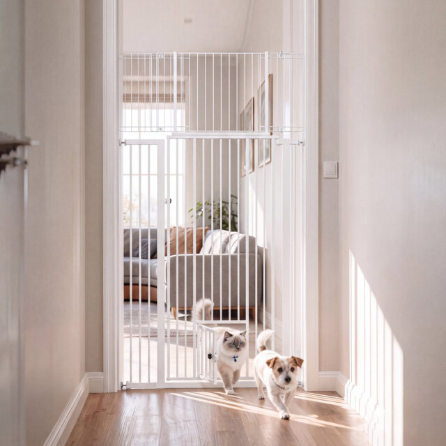 183?cm Extra Tall Pet Gate, Adjustable 75-103cm Safety Gate for Cats & Dogs, No-Drill Wide Gate with One-Hand Operation, Auto-Close Door, Stair, Hallw