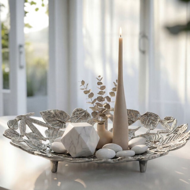 Oval Silver Aluminium Decorative Bowl