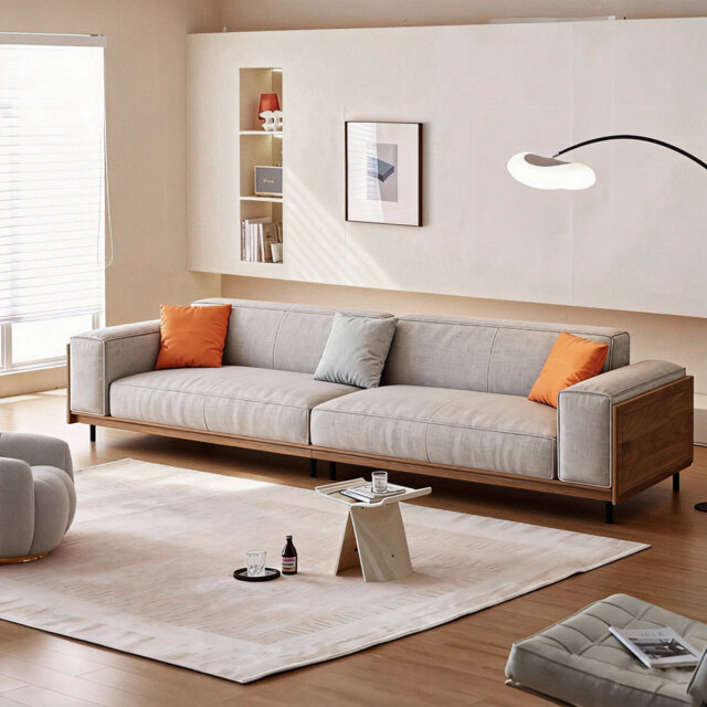 Walnut Fabric 2.8-Meter Large Sofa - 4/5 Seater with Solid Wood Frame & High Resilience Cushions - Ideal for Living Room, Bedroom, or Office - UK Fast