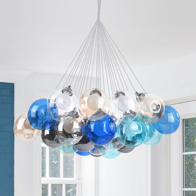 Abdurrahman Modern Colored Glass Bubble Globe Sputnik Chandelier Cluster Pendant