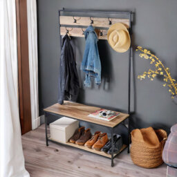 7 - Hook Coat & Shoe Rack Hall Tree Bench Industrial Hallway Entryway Furniture