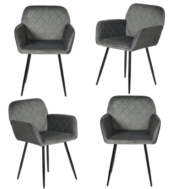 Dining Chairs, Set Of 4, Kitchen Chairs, Living Room Chairs With Armrests, Velvet Chair With Metal Legs, Modern Comfortable Armchair For Dining Room,