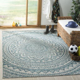 Erardo Looped Indoor/ Outdoor Light Grey/Teal Rug
