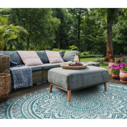 Erardo Looped Indoor/ Outdoor Light Grey/Teal Rug