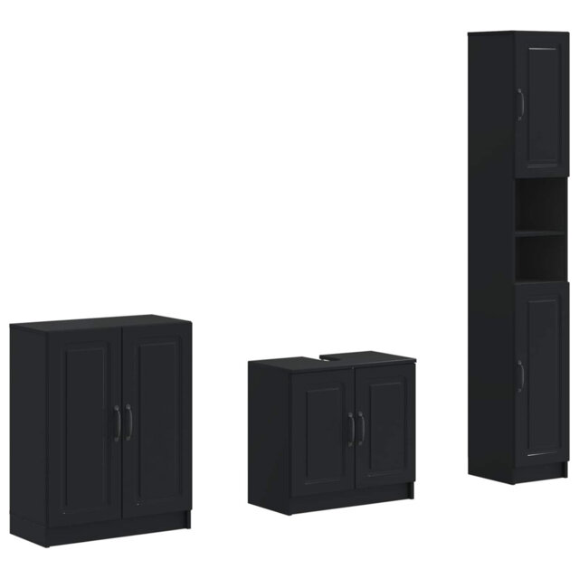3 Piece Bathroom Cabinet Set with Shelf EDE Engineered Wood Furniture