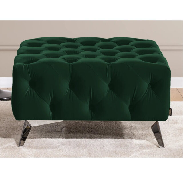 Whitby 80cm Wide Velvet Tufted Square No Pattern Footstool Ottoman