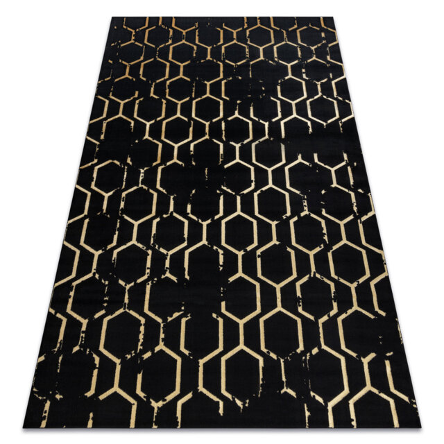 Modern rug GLOSS for living rooms, bedrooms, study, elegant, glamor, art deco black / gold
