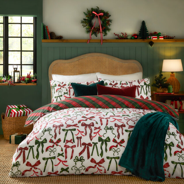 Nathalie Festive Bows Cotton Blend Machine Printed Sheet Set