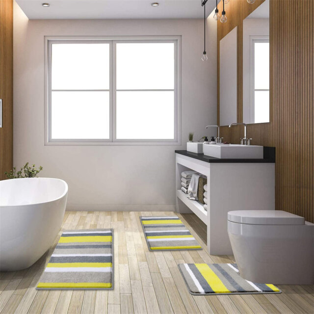 Microfiber 3 Piece Bath Mat Sets Non Slip Bath Rugs And Pedestal Mats Washable Absorbent Bathroom Floor Carpet Rug