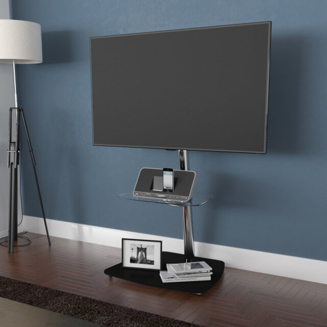Iseo 60cm Pedestal TV Stand - Clear & Black Glass