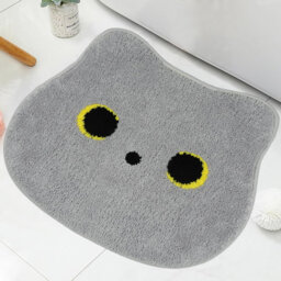 "Grey Cat Bath Mat - 20x22"" - Soft, Absorbent & Non-Slip - Cute Decor for Bathroom/Living Room/Bedroom/Kitchen"