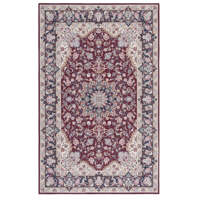 Tucson Vintage Look Machine Washable Non-Slip Area Rug in Maroon