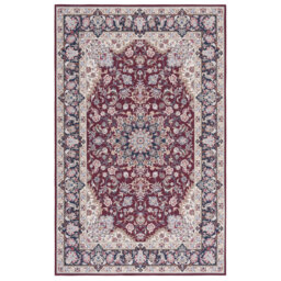 Tucson Vintage Look Machine Washable Non-Slip Area Rug in Maroon