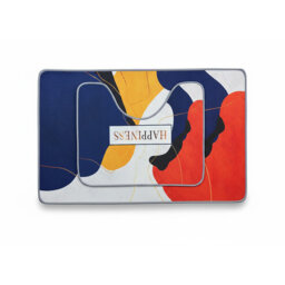 """Happiness"" Typography 2-Piece Bathroom Rug Set: Bold Abstract Color-Block Non-Slip Bath Mat & Rug"