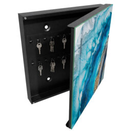 Key box, Opens to the left, 30x30x5, White, Turquoise waves with white accents,