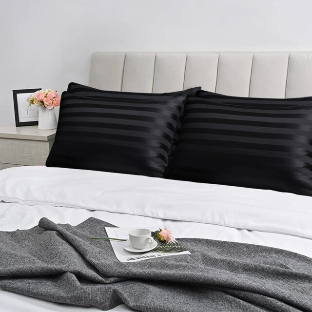 Pack of 2 Silky Soft Satin Striped Microfiber Pillow Covers - Luxury Look, Easy Care, Standard Size