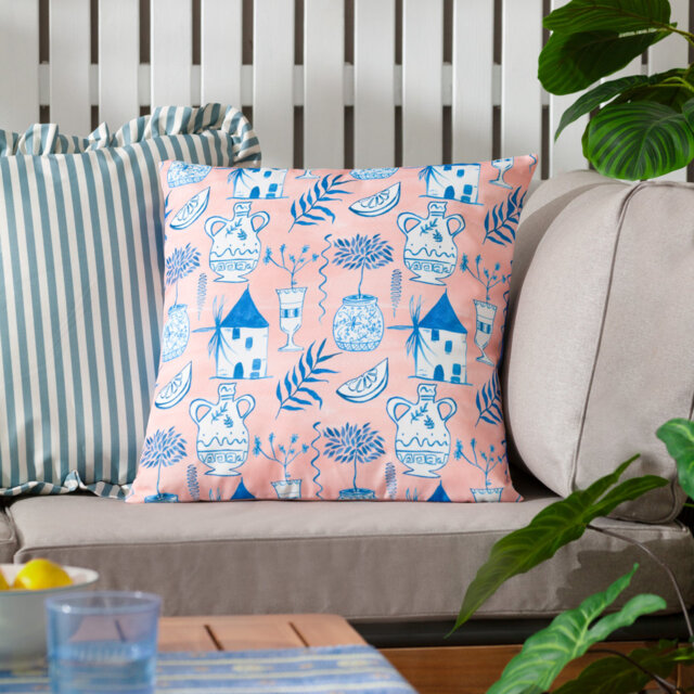 Aegina Indoor / Outdoor Abstract Pink Square Cushion