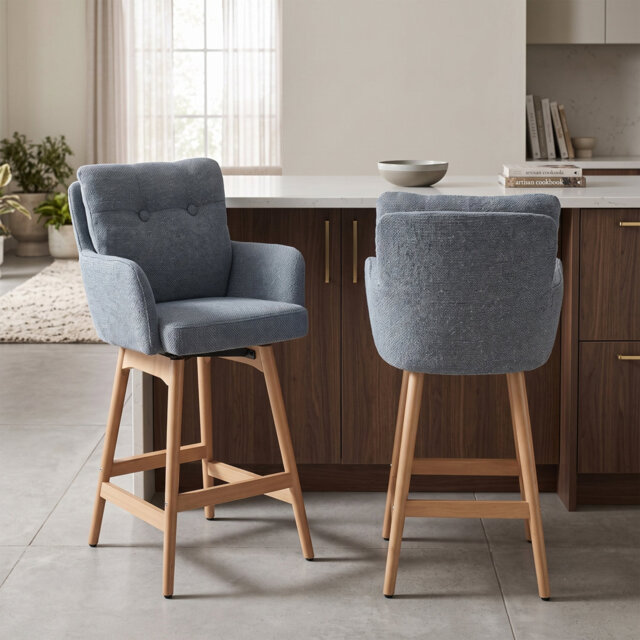 Rillie Swivel Yes Upholstered Bar Stool with Solid Wood Frame