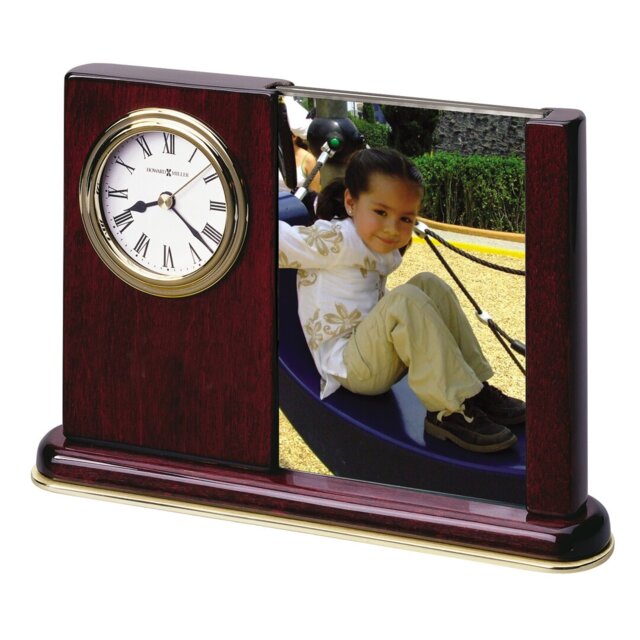 Portrait Caddy Retro Analog Wood Quartz Tabletop Clock in Rosewood Hall/Polished Brass