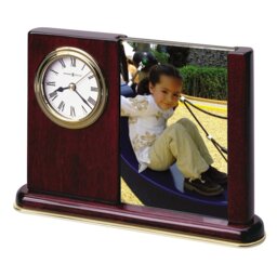 Mid-Century Modern Roman Numeral Quartz Movement / Crystal Tabletop Clock in Rosewood Hall/Polished Brass