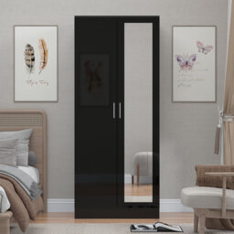 Osbourne High Gloss 2 Door Mirrored Wardrobe - H: 180cm x D: 47cm x W: 76cm