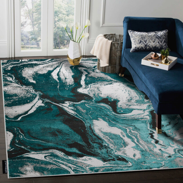 Modern DE LUXE rug for the living room, bedroom, abstract - textured green / anthracite