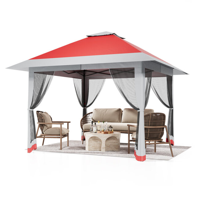 13x13ft Pop Up Gazebo – Double Roof, Mosquito Net, Height Adjustable – Outdoor Canopy Shelter for Patio & Garden Events
