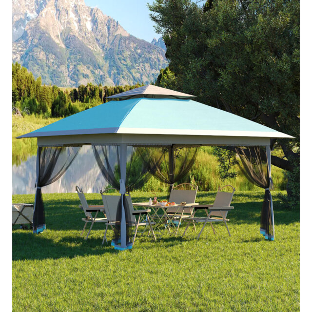13x13ft Pop Up Gazebo – Double Roof, Mosquito Net, Height Adjustable – Outdoor Canopy Shelter for Patio & Garden Events