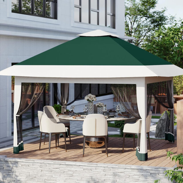 13x13ft Pop Up Gazebo – Double Roof, Mosquito Net, Height Adjustable – Outdoor Canopy Shelter for Patio & Garden Events
