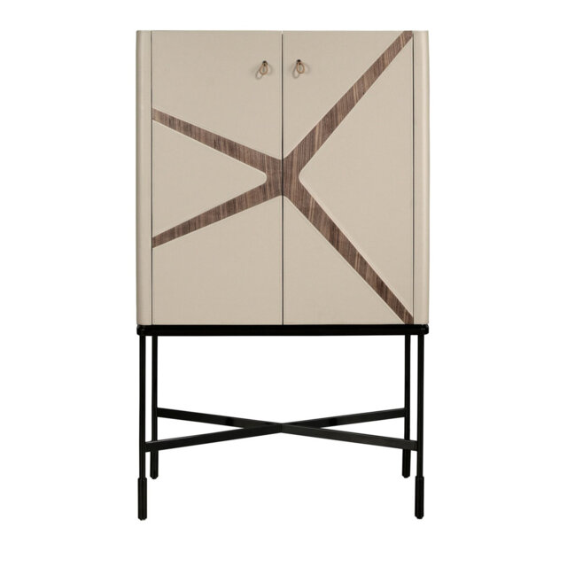 High sideboard leather, walnut and black steel