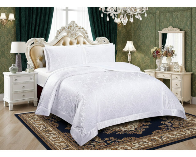 Emilia Bedspread Set with Pillow Shams – Luxury Jacquard Damask Coverlet Bedding for Double, King & Super King Sizes