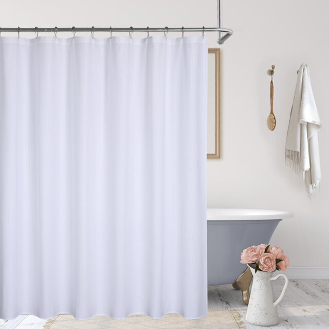 "72"" x 72"" Waffle Shower Curtain – Heavy Duty Waterproof Fabric with Embossed Dot Pattern for Bath Tub Stall – White, Hooks Not Included"