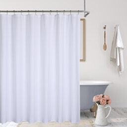 "72"" x 72"" Waffle Shower Curtain – Heavy Duty Waterproof Fabric with Embossed Dot Pattern for Bath Tub Stall – White, Hooks Not Included"