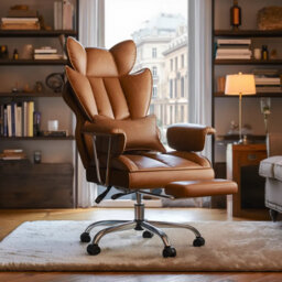 Ergonomic Adjustable Reclining Swiveling Office Chair - Faux Leather with Footrest for PC