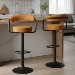Swivel Upholstered Adjustable Height Counter Stool with Metal Frame