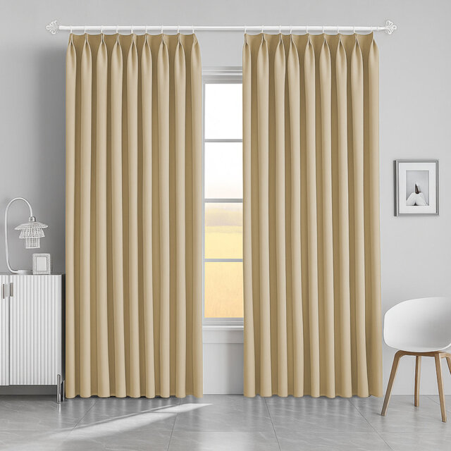 Aspire Homeware Hotel Style Polyester Room Darkening Pencil Pleat Curtain Pair for Luxury Bedroom Decor