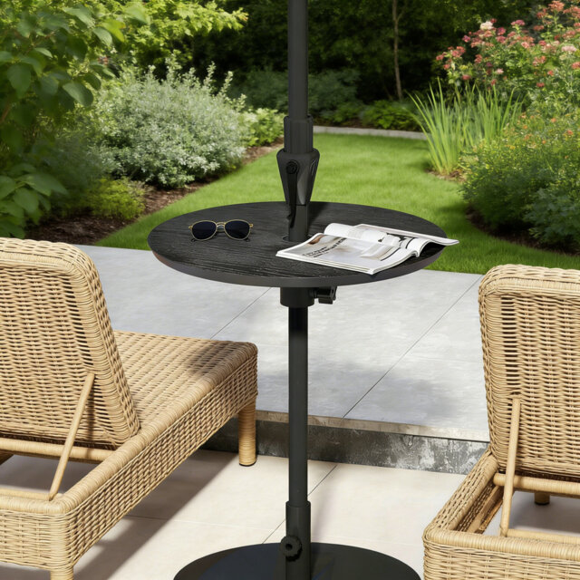 Round Outdoor Side Table With Umbrella Hole , 50cm W 50cm D