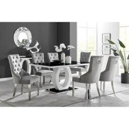Scottsmoor Halo Dining Table Set in Modern High Gloss with 6 Luxury Velvet Dining Chairs