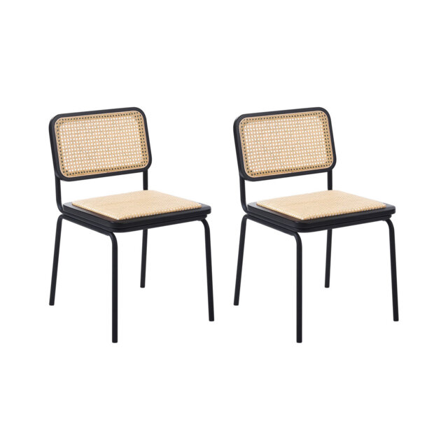Set of 2 Dining Chairs CORVALLIS PE Rattan Black