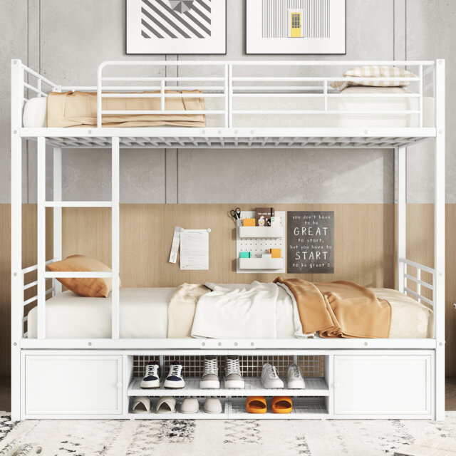 European Single (90 X 200 Cm) Bunk Bed with Storage Included with Built-in Ladder Included